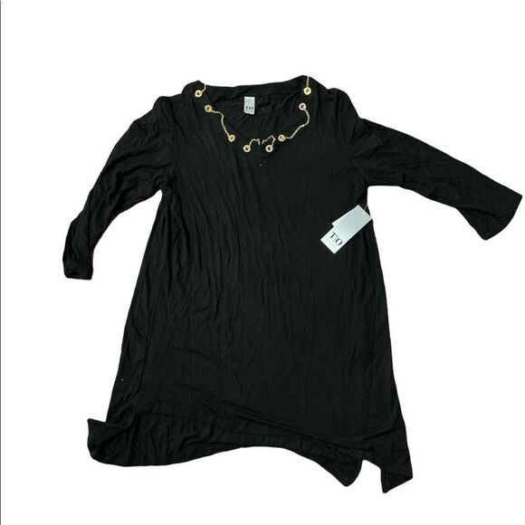 NEW WITH TAGS TIO womens tunic top with size M black WITH GOLD ACCENTS - Picture 1 of 4
